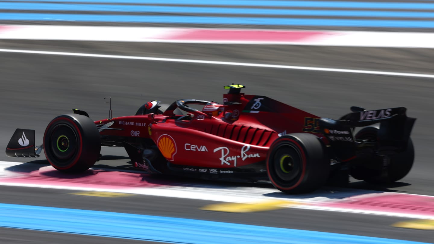 LE CASTELLET, FRANCE - JULY 22: Carlos Sainz of Spain driving (55) the Ferrari F1-75 on track