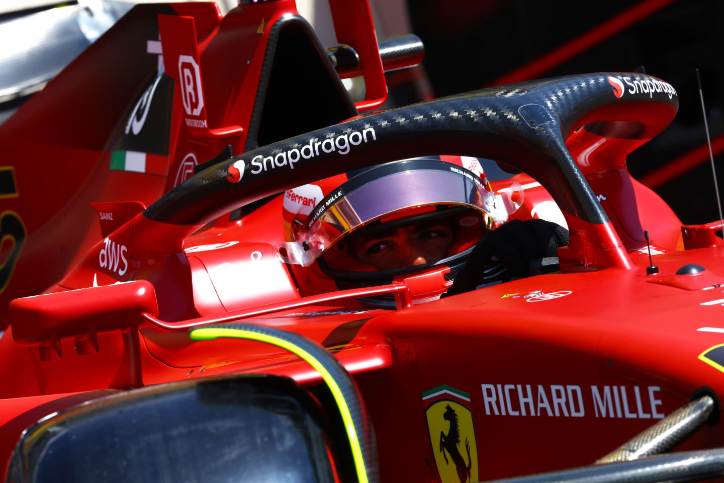 LE CASTELLET, FRANCE - JULY 22: Carlos Sainz of Spain driving (55) the Ferrari F1-75 leaves the