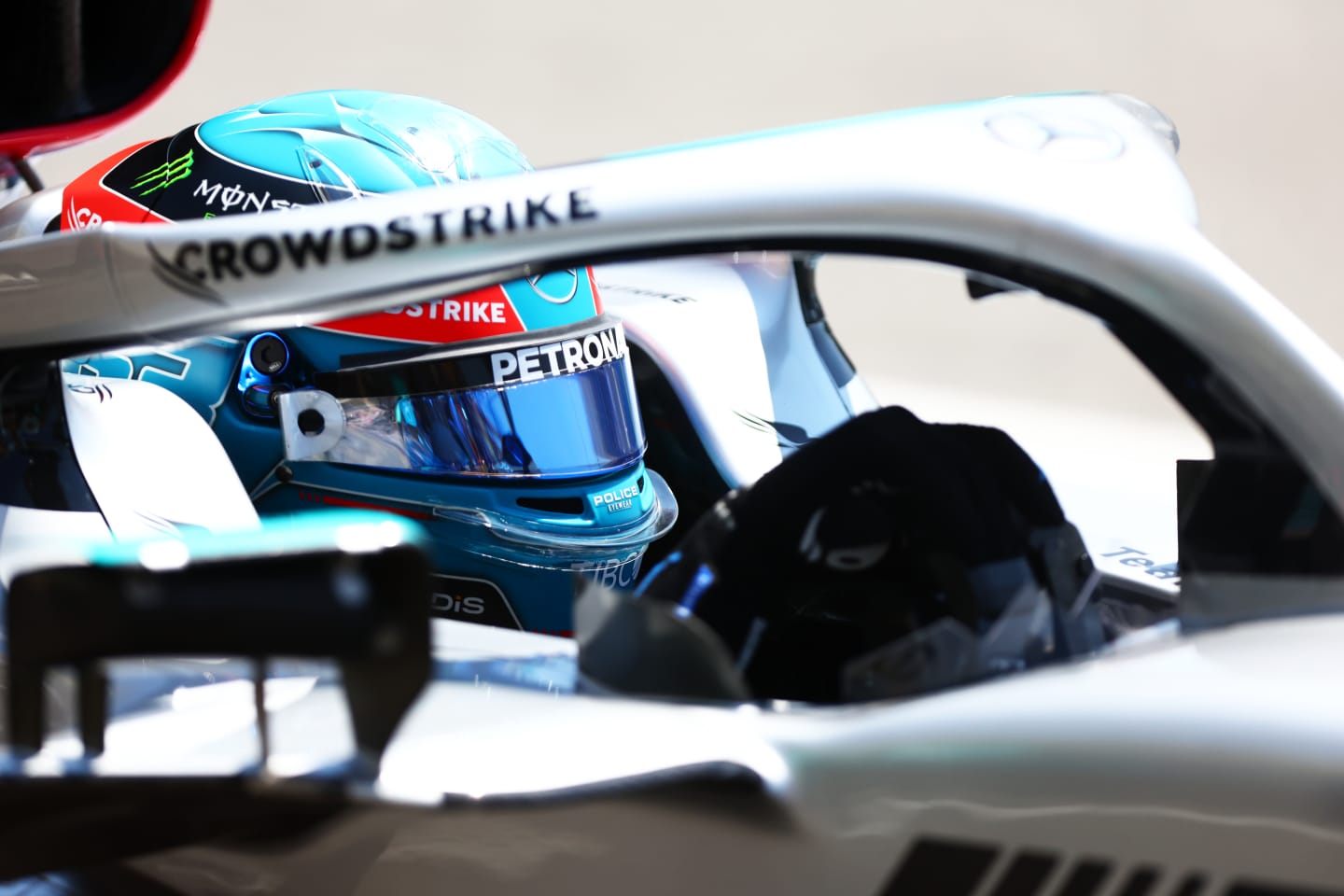 LE CASTELLET, FRANCE - JULY 22: George Russell of Great Britain and Mercedes prepares to drive in