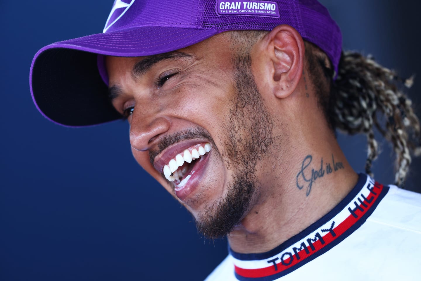 LE CASTELLET, FRANCE - JULY 24: Second placed Lewis Hamilton of Great Britain and Mercedes talks to the media after the F1 Grand Prix of France at Circuit Paul Ricard on July 24, 2022 in Le Castellet, France. (Photo by Clive Rose/Getty Images)