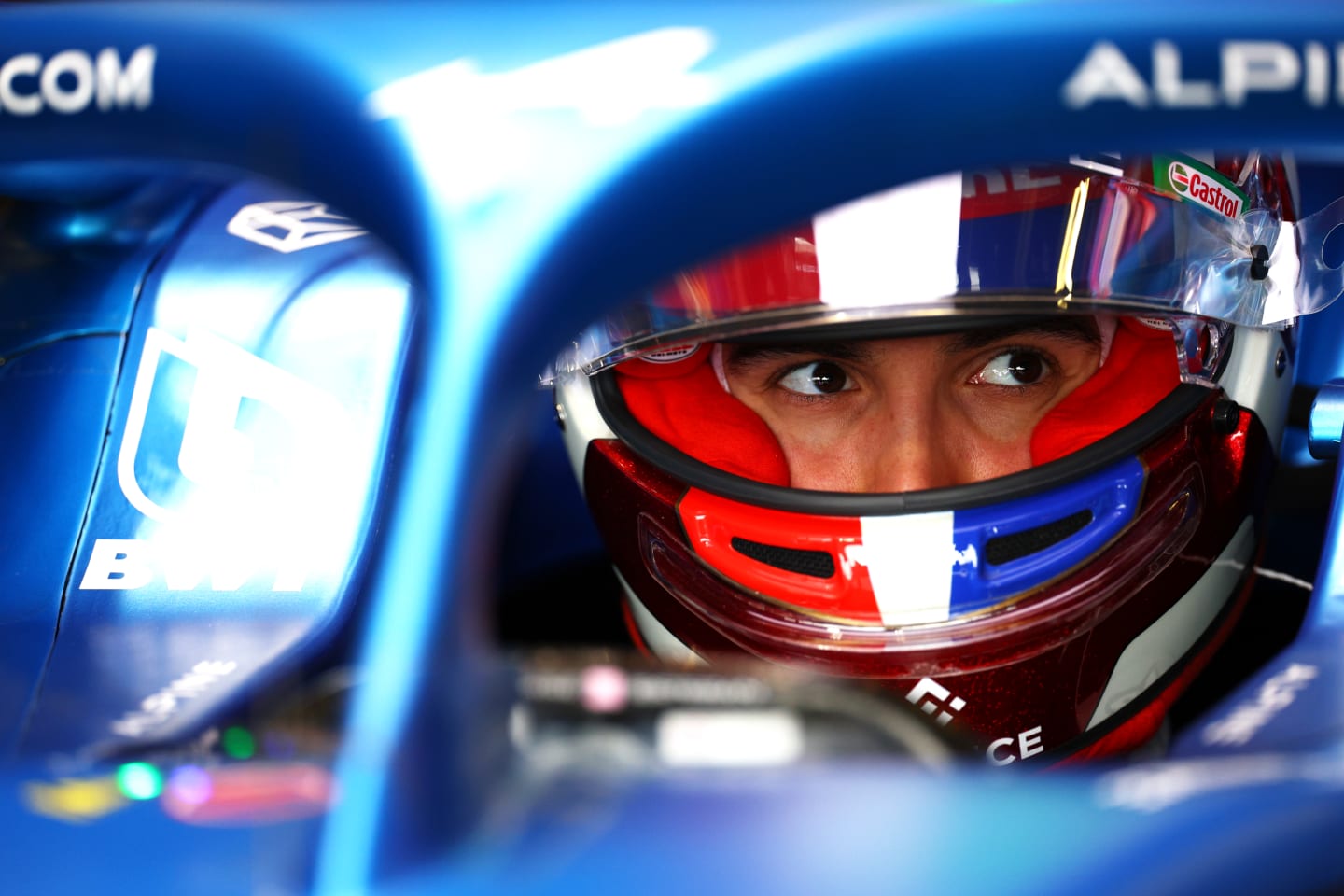 NORTHAMPTON, ENGLAND - JULY 01: Esteban Ocon of France driving the (31) Alpine F1 A522 Renault looks on in the garage during practice ahead of the F1 Grand Prix of Great Britain at Silverstone on July 01, 2022 in Northampton, England. (Photo by Clive Rose/Getty Images)
