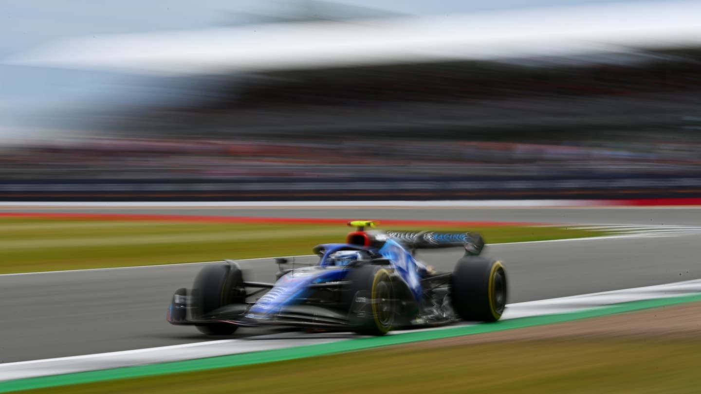 NORTHAMPTON, ENGLAND - JULY 01: Nicholas Latifi of Canada driving the (6) Williams FW44 Mercedes during practice ahead of the F1 Grand Prix of Great Britain at Silverstone on July 01, 2022 in Northampton, England. (Photo by Dan Mullan - Formula 1/Formula 1 via Getty Images)