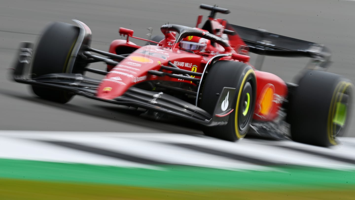 NORTHAMPTON, ENGLAND - JULY 01: Charles Leclerc of Monaco driving (16) the Ferrari F1-75 during practice ahead of the F1 Grand Prix of Great Britain at Silverstone on July 01, 2022 in Northampton, England. (Photo by Dan Mullan - Formula 1/Formula 1 via Getty Images)