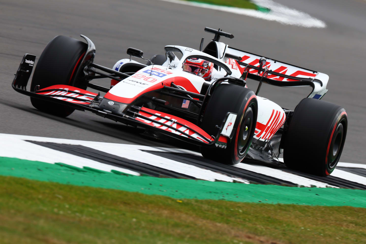 NORTHAMPTON, ENGLAND - JULY 01: Kevin Magnussen of Denmark driving the (20) Haas F1 VF-22 Ferrari on track during practice ahead of the F1 Grand Prix of Great Britain at Silverstone on July 01, 2022 in Northampton, England. (Photo by Mark Thompson/Getty Images)
