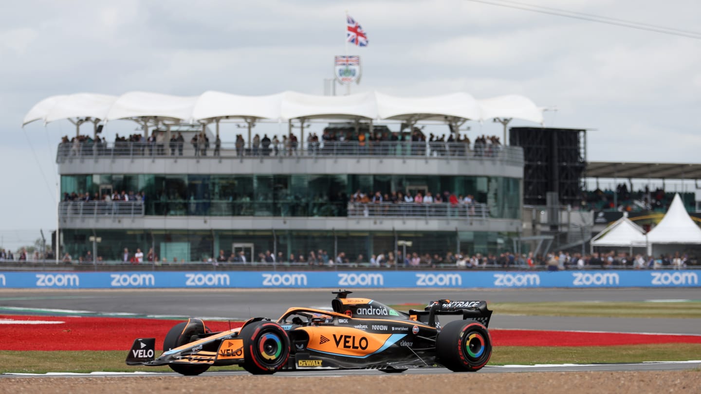 NORTHAMPTON, ENGLAND - JULY 02: Daniel Ricciardo of Australia driving the (3) McLaren MCL36 Mercedes on track during final practice ahead of the F1 Grand Prix of Great Britain at Silverstone on July 02, 2022 in Northampton, England. (Photo by Bryn Lennon - Formula 1/Formula 1 via Getty Images)