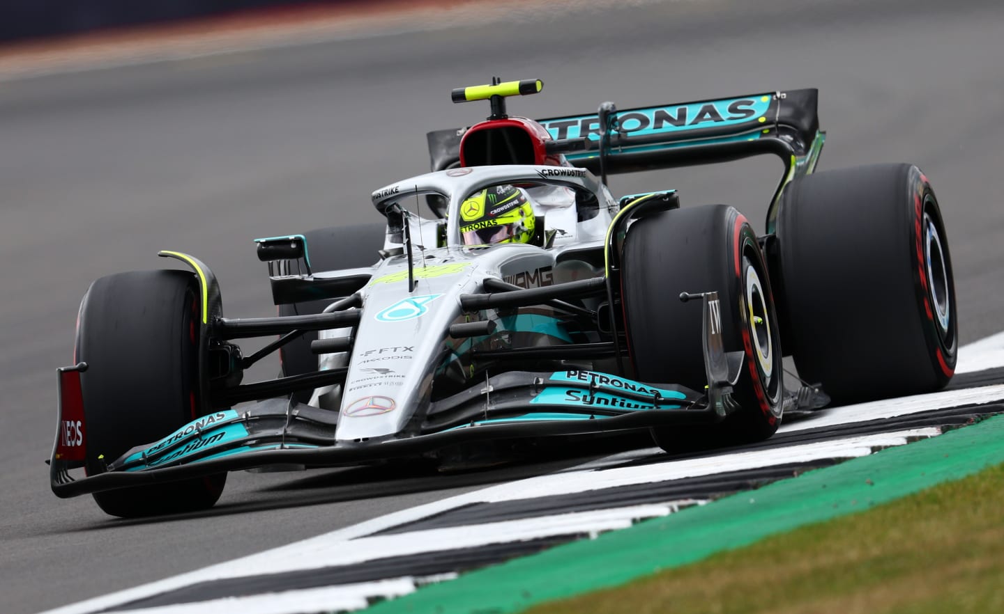 NORTHAMPTON, ENGLAND - JULY 02: Lewis Hamilton of Great Britain driving the (44) Mercedes AMG Petronas F1 Team W13 on track during final practice ahead of the F1 Grand Prix of Great Britain at Silverstone on July 02, 2022 in Northampton, England. (Photo by Clive Rose/Getty Images)