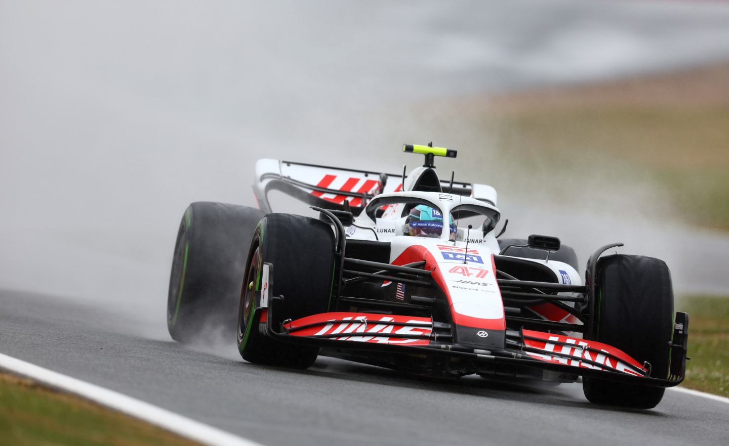 NORTHAMPTON, ENGLAND - JULY 02: Mick Schumacher of Germany driving the (47) Haas F1 VF-22 Ferrari on track during qualifying ahead of the F1 Grand Prix of Great Britain at Silverstone on July 02, 2022 in Northampton, England. (Photo by Clive Rose/Getty Images)