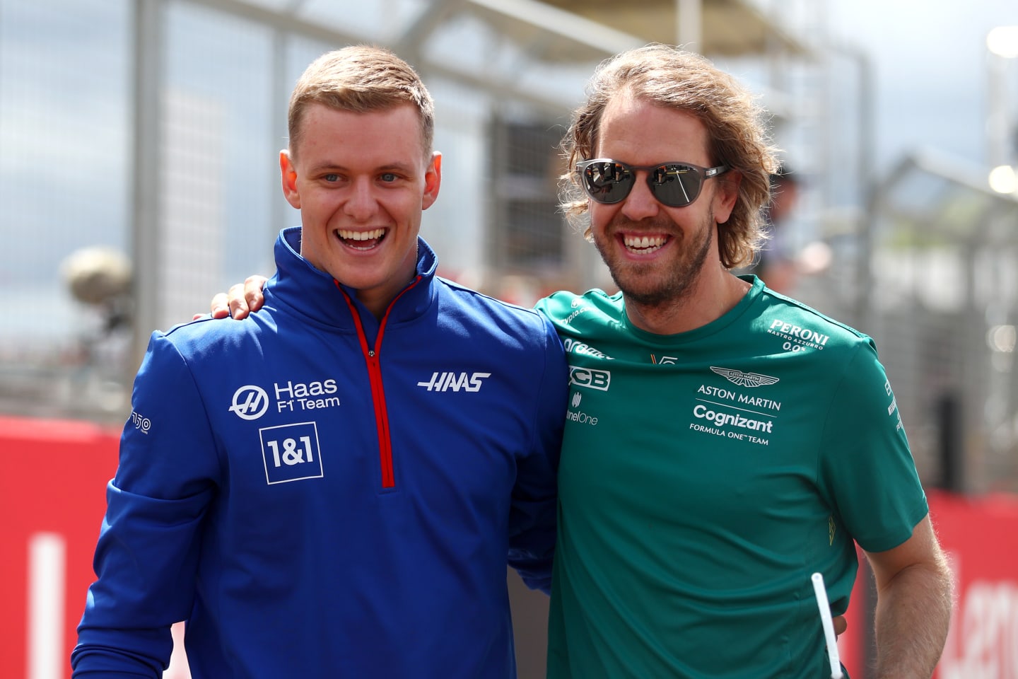 NORTHAMPTON, ENGLAND - JULY 03: Sebastian Vettel of Germany and Aston Martin F1 Team and Mick