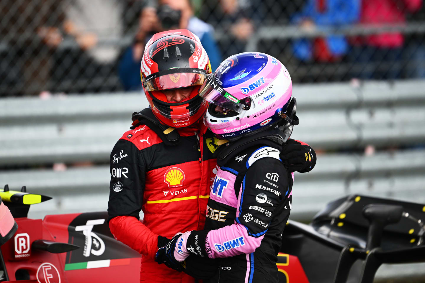 NORTHAMPTON, ENGLAND - JULY 03: Race winner Carlos Sainz of Spain and Ferrari celebrates with