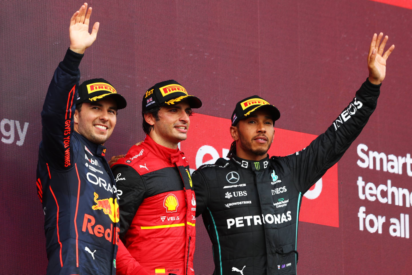 NORTHAMPTON, ENGLAND - JULY 03: Race winner Carlos Sainz of Spain and Ferrari, Second placed Sergio
