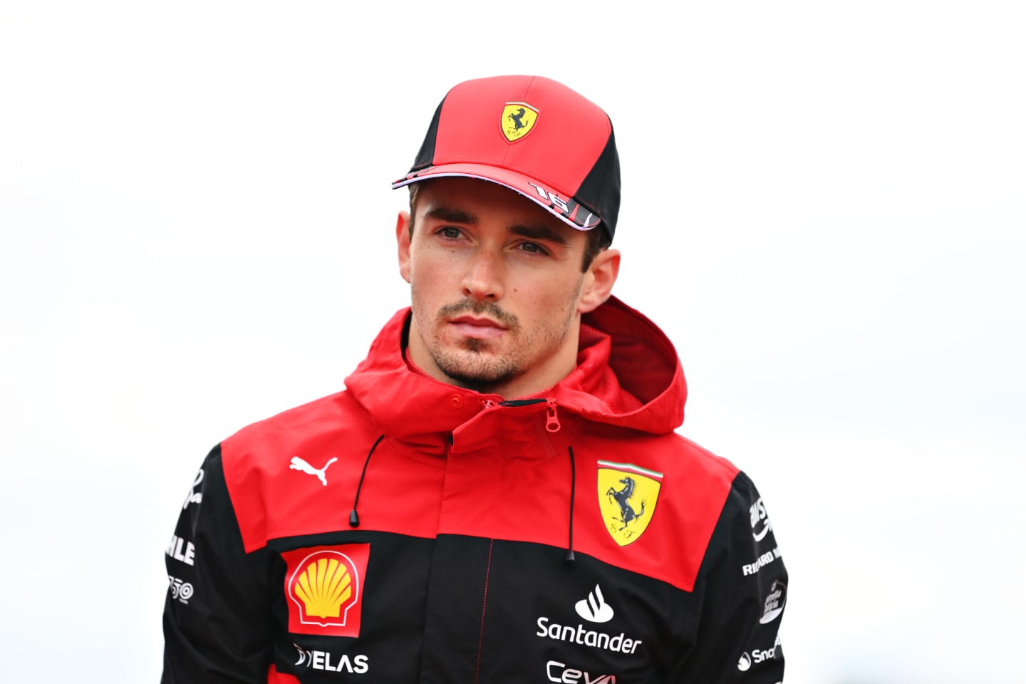 NORTHAMPTON, ENGLAND - JULY 03: Charles Leclerc of Monaco and Ferrari looks on on the grid prior to