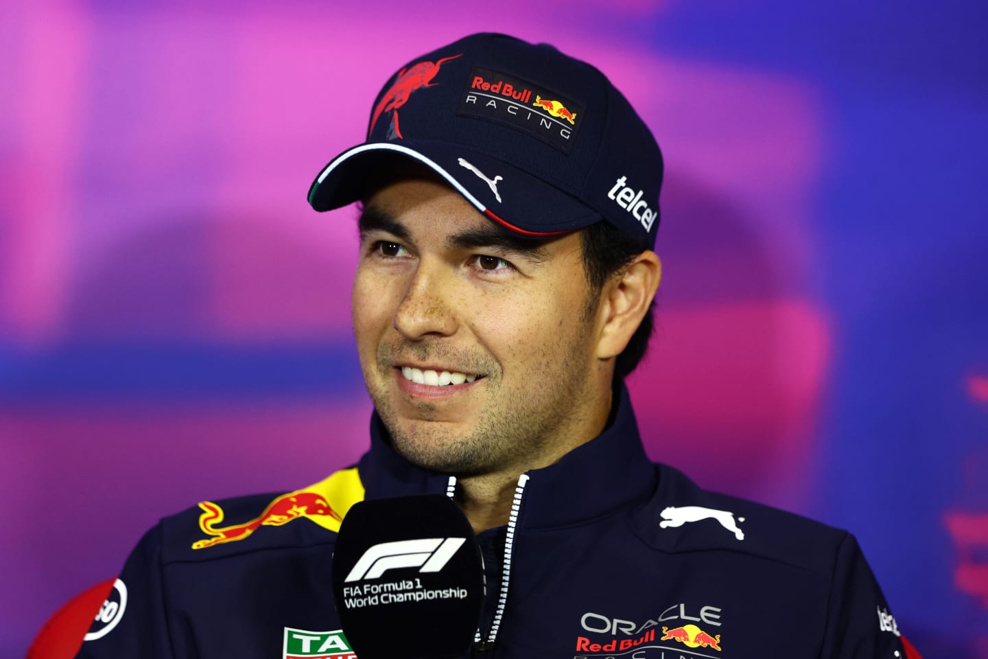 NORTHAMPTON, ENGLAND - JUNE 30: Sergio Perez of Mexico and Oracle Red Bull Racing looks on in the