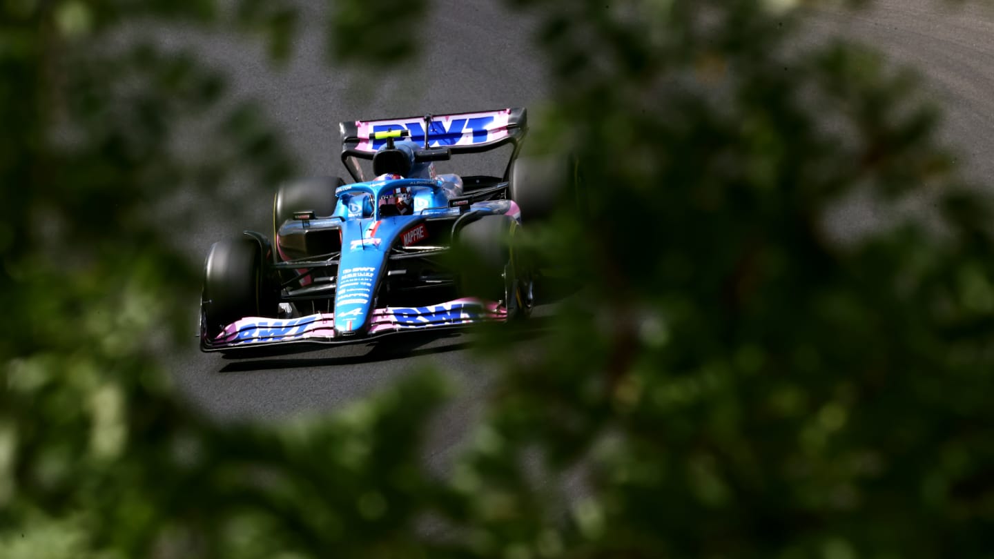 BUDAPEST, HUNGARY - JULY 29: Esteban Ocon of France driving the (31) Alpine F1 A522 Renault on track during practice ahead of the F1 Grand Prix of Hungary at Hungaroring on July 29, 2022 in Budapest, Hungary. (Photo by Dan Istitene - Formula 1/Formula 1 via Getty Images)