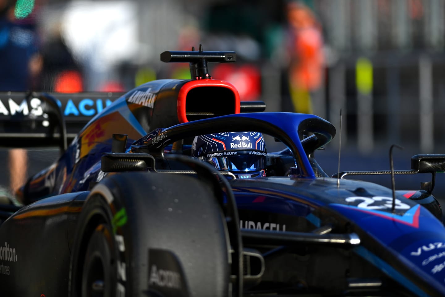 BUDAPEST, HUNGARY - JULY 29: Alexander Albon of Thailand driving the (23) Williams FW44 Mercedes in the Pitlane during practice ahead of the F1 Grand Prix of Hungary at Hungaroring on July 29, 2022 in Budapest, Hungary. (Photo by Dan Mullan/Getty Images)
