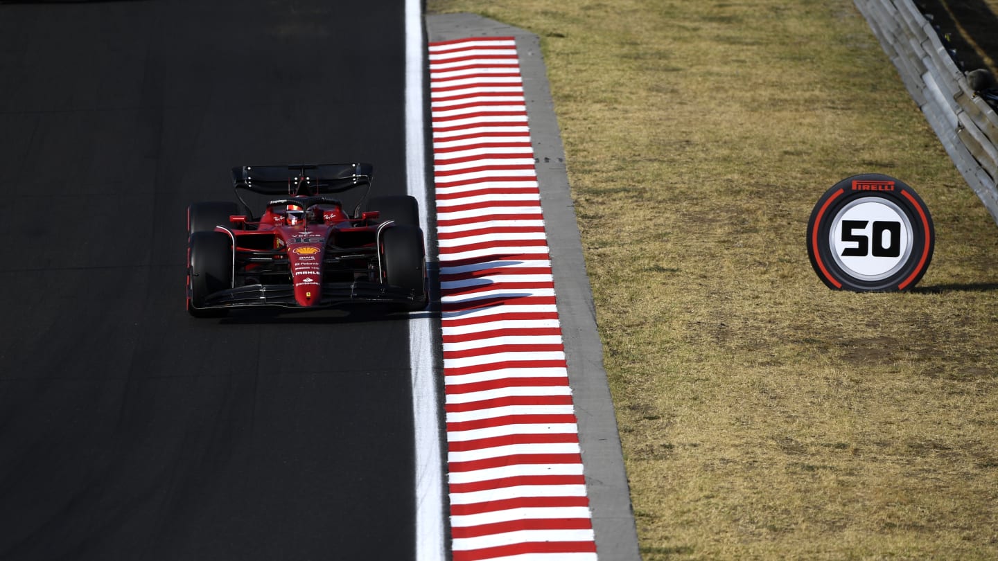 BUDAPEST, HUNGARY - JULY 29: Charles Leclerc of Monaco driving the (16) Ferrari F1-75 on track during practice ahead of the F1 Grand Prix of Hungary at Hungaroring on July 29, 2022 in Budapest, Hungary. (Photo by Rudy Carezzevoli - Formula 1/Formula 1 via Getty Images)