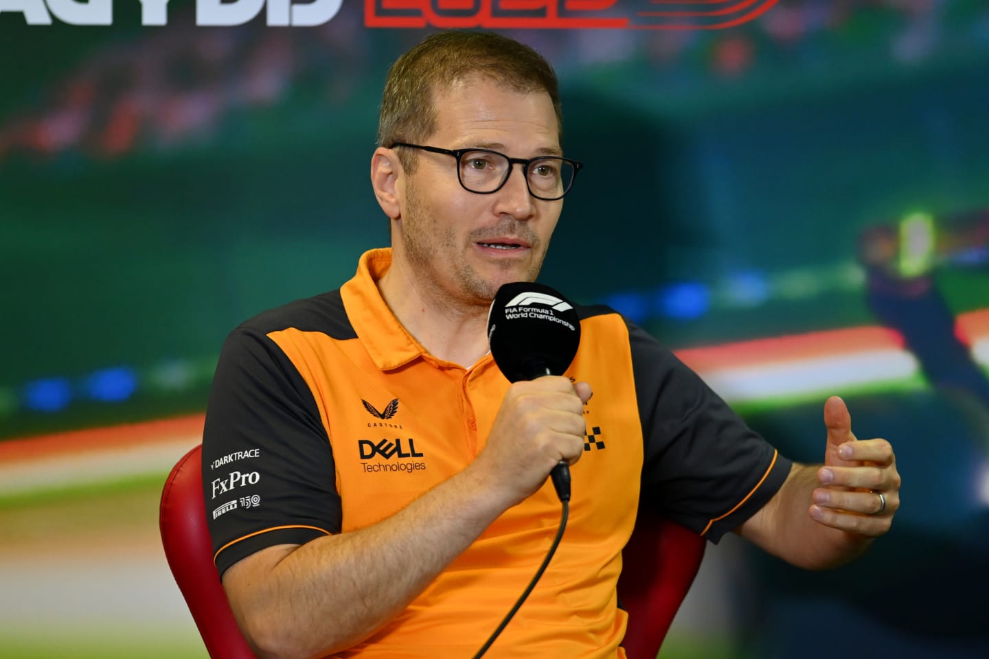 BUDAPEST, HUNGARY - JULY 30: McLaren Team Principal Andreas Seidl attends the Team Principals Press Conference prior to  final practice ahead of the F1 Grand Prix of Hungary at Hungaroring on July 30, 2022 in Budapest, Hungary. (Photo by Dan Mullan/Getty Images)
