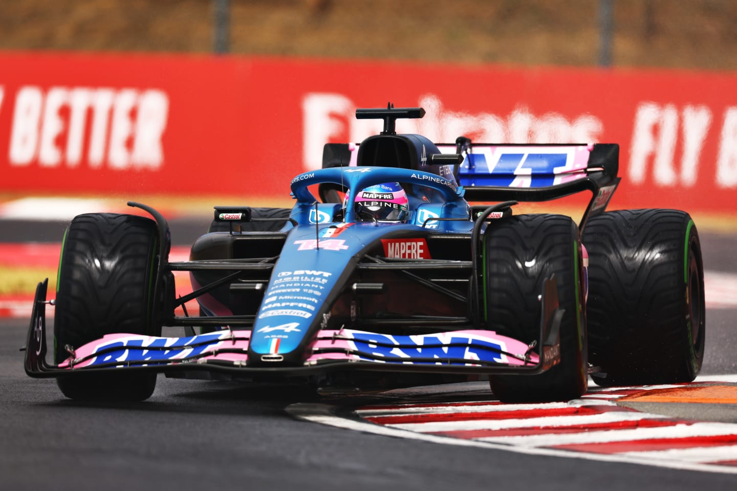 BUDAPEST, HUNGARY - JULY 30: Fernando Alonso of Spain driving the (14) Alpine F1 A522 Renault on track during final practice ahead of the F1 Grand Prix of Hungary at Hungaroring on July 30, 2022 in Budapest, Hungary. (Photo by Francois Nel/Getty Images)