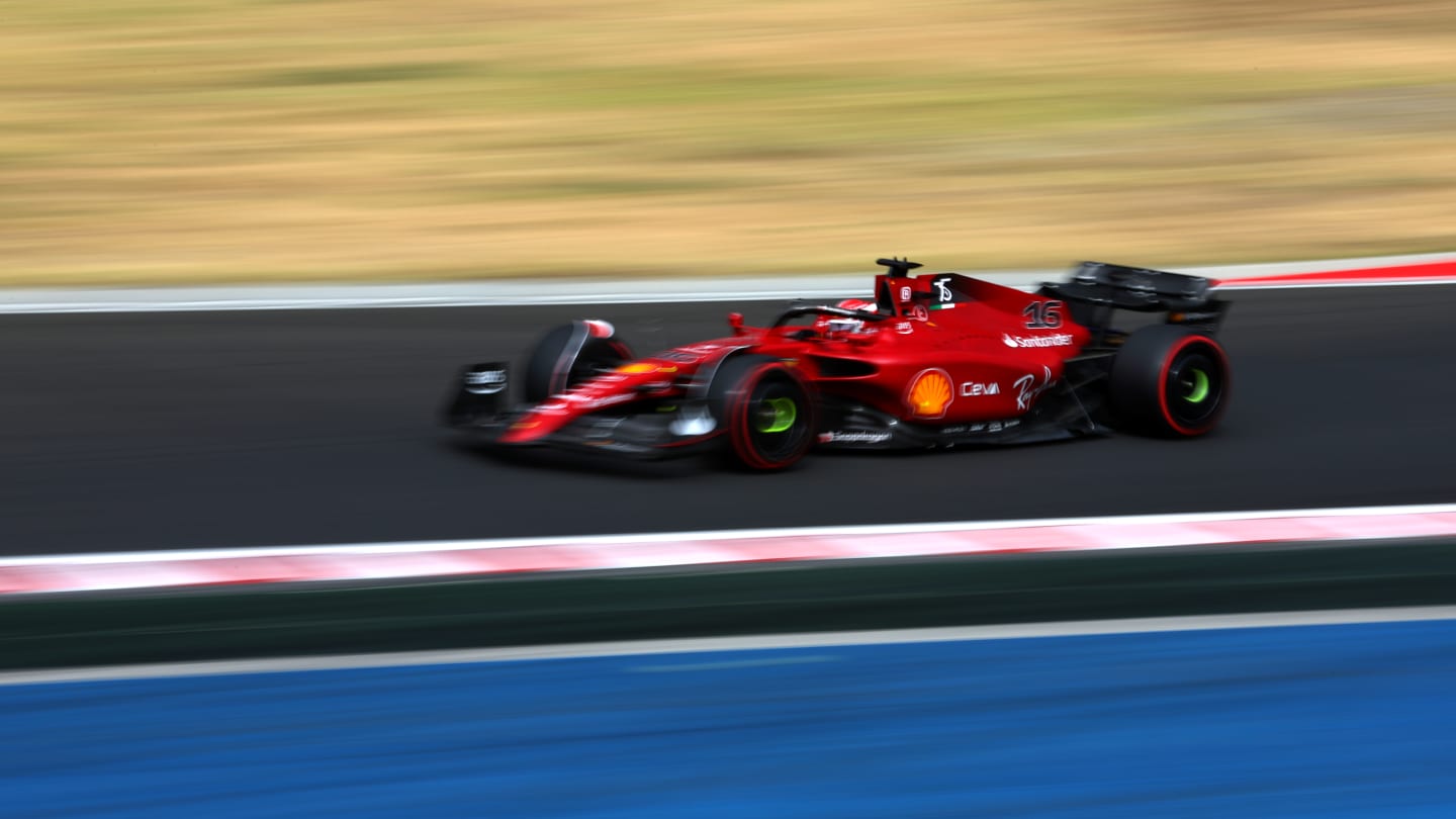 BUDAPEST, HUNGARY - JULY 30: Charles Leclerc of Monaco driving the (16) Ferrari F1-75 on track during qualifying ahead of the F1 Grand Prix of Hungary at Hungaroring on July 30, 2022 in Budapest, Hungary. (Photo by Bryn Lennon - Formula 1/Formula 1 via Getty Images)