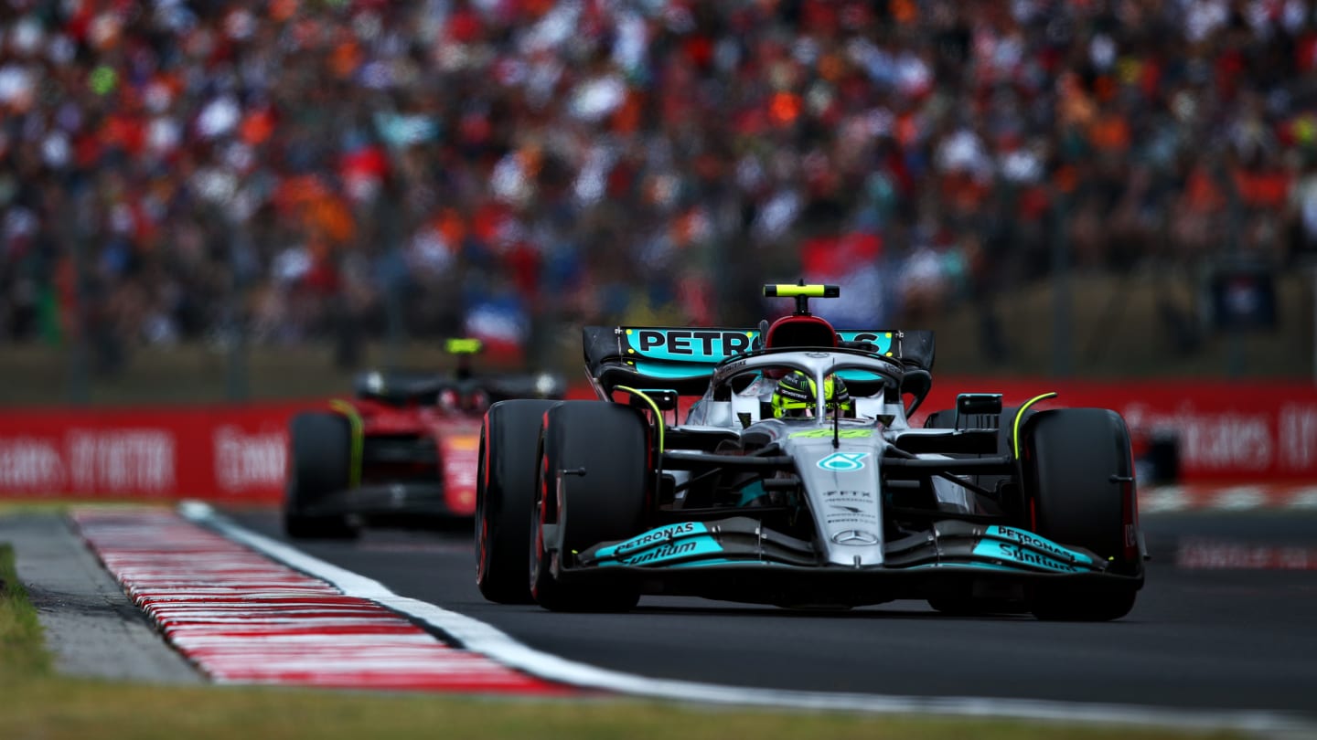 BUDAPEST, HUNGARY - JULY 30: Lewis Hamilton of Great Britain driving the (44) Mercedes AMG Petronas