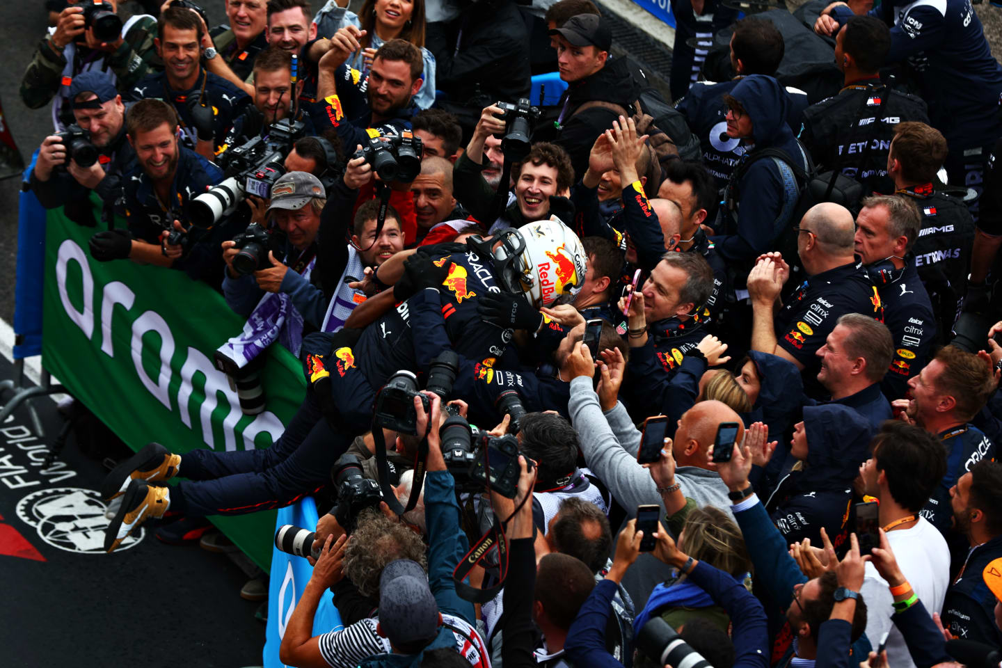 BUDAPEST, HUNGARY - JULY 31: Race winner Max Verstappen of the Netherlands and Oracle Red Bull