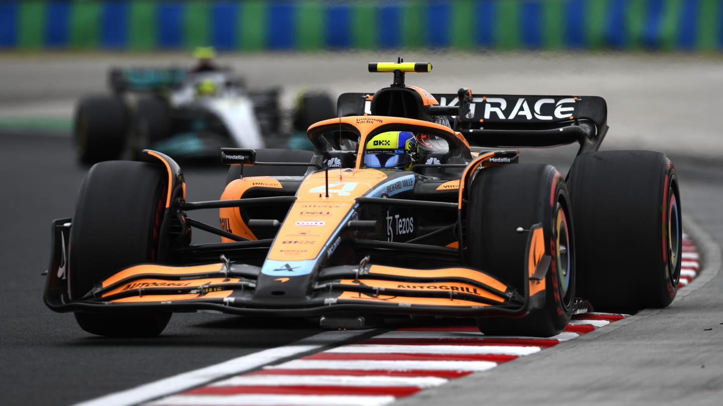 BUDAPEST, HUNGARY - JULY 31: Lando Norris of Great Britain driving the (4) McLaren MCL36 Mercedes