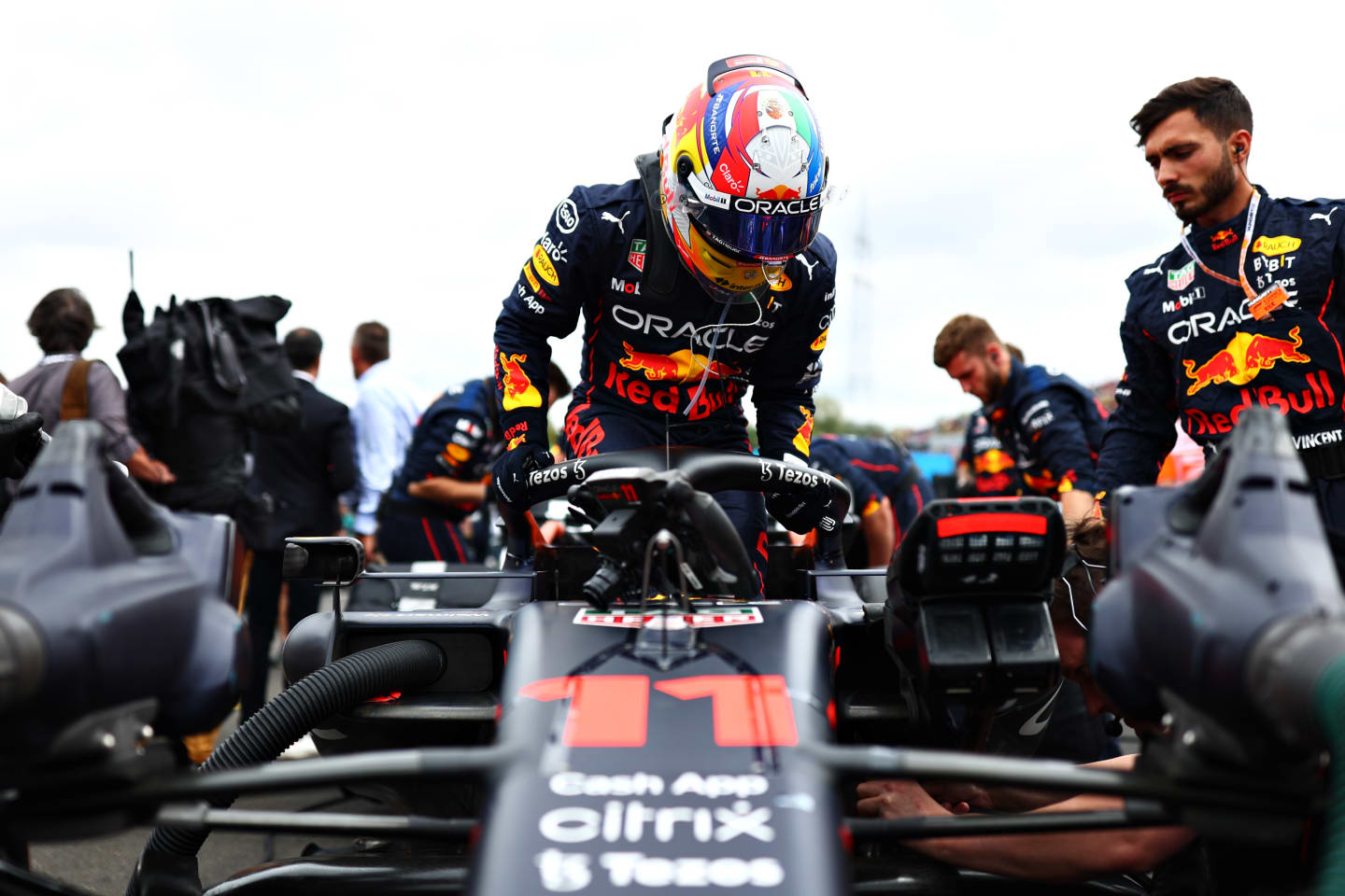 BUDAPEST, HUNGARY - JULY 31: Sergio Perez of Mexico and Oracle Red Bull Racing prepares to drive on