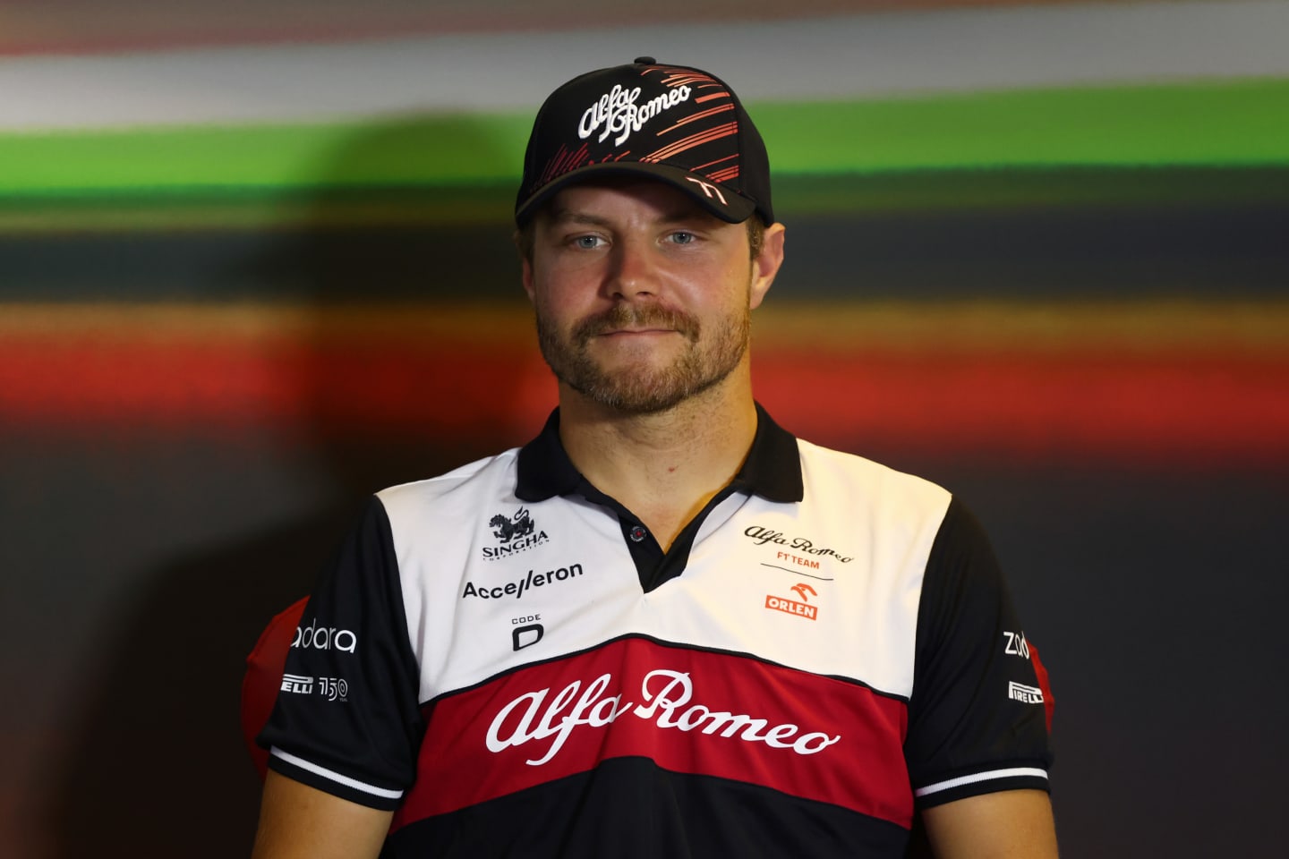 BUDAPEST, HUNGARY - JULY 28: Valtteri Bottas of Finland and Alfa Romeo F1 looks on in the Drivers Press Conference during previews ahead of the F1 Grand Prix of Hungary at Hungaroring on July 28, 2022 in Budapest, Hungary. (Photo by Bryn Lennon/Getty Images)