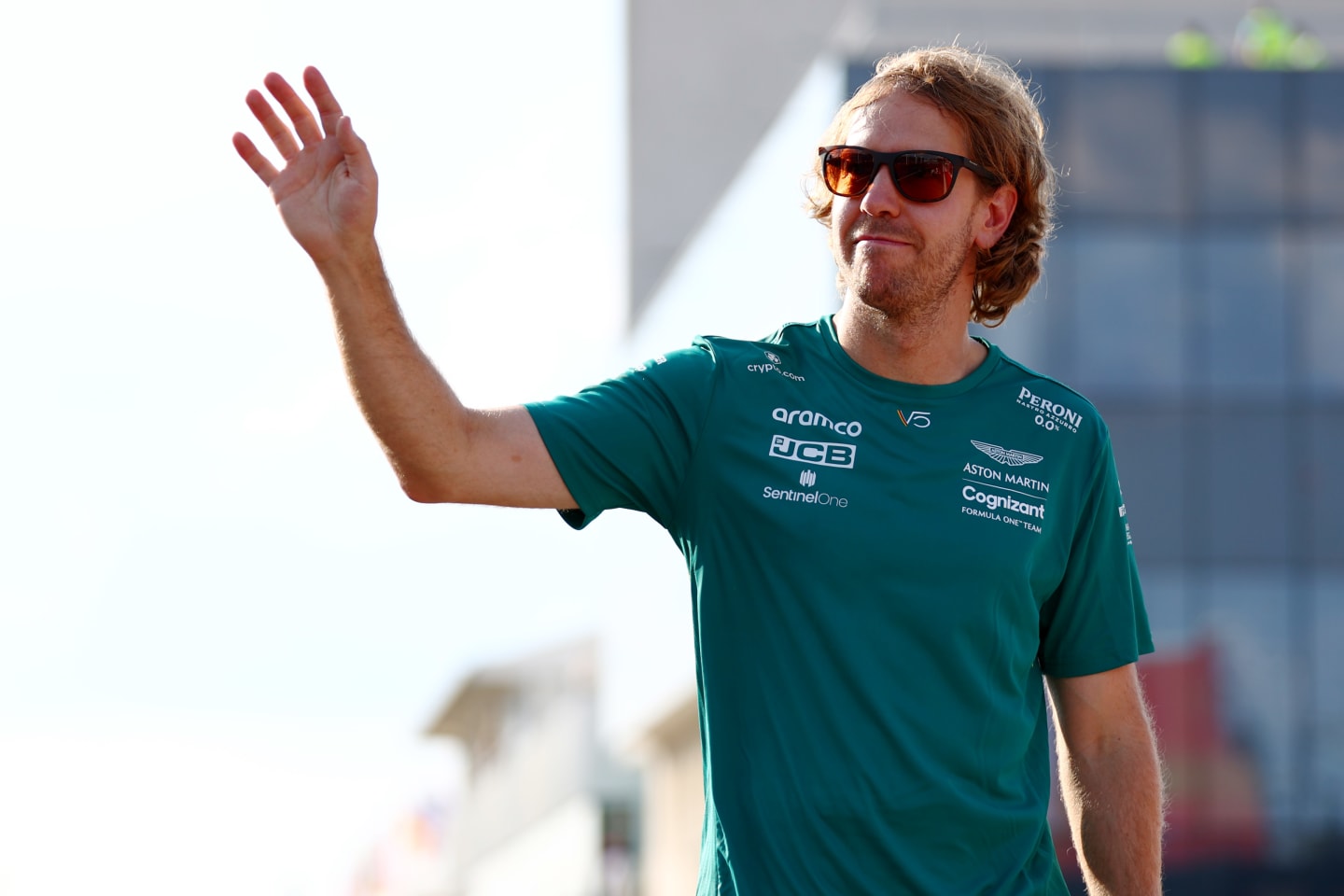 BUDAPEST, HUNGARY - JULY 28: Sebastian Vettel of Germany and Aston Martin F1 Team waves to the