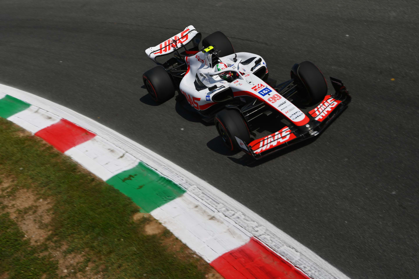 MONZA, ITALY - SEPTEMBER 09: Antonion Giovinazzi of Italy driving the (99) Haas F1 VF-22 Ferrari on track during practice ahead of the F1 Grand Prix of Italy at Autodromo Nazionale Monza on September 09, 2022 in Monza, Italy. (Photo by Dan Mullan/Getty Images)