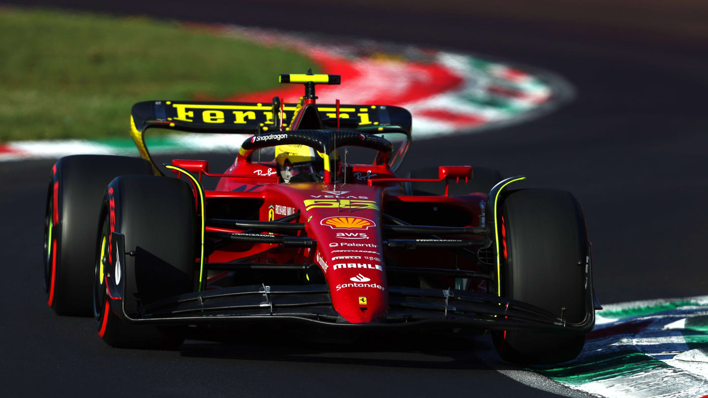 MONZA, ITALY - SEPTEMBER 09: Carlos Sainz of Spain driving (55) the Ferrari F1-75 on track during
