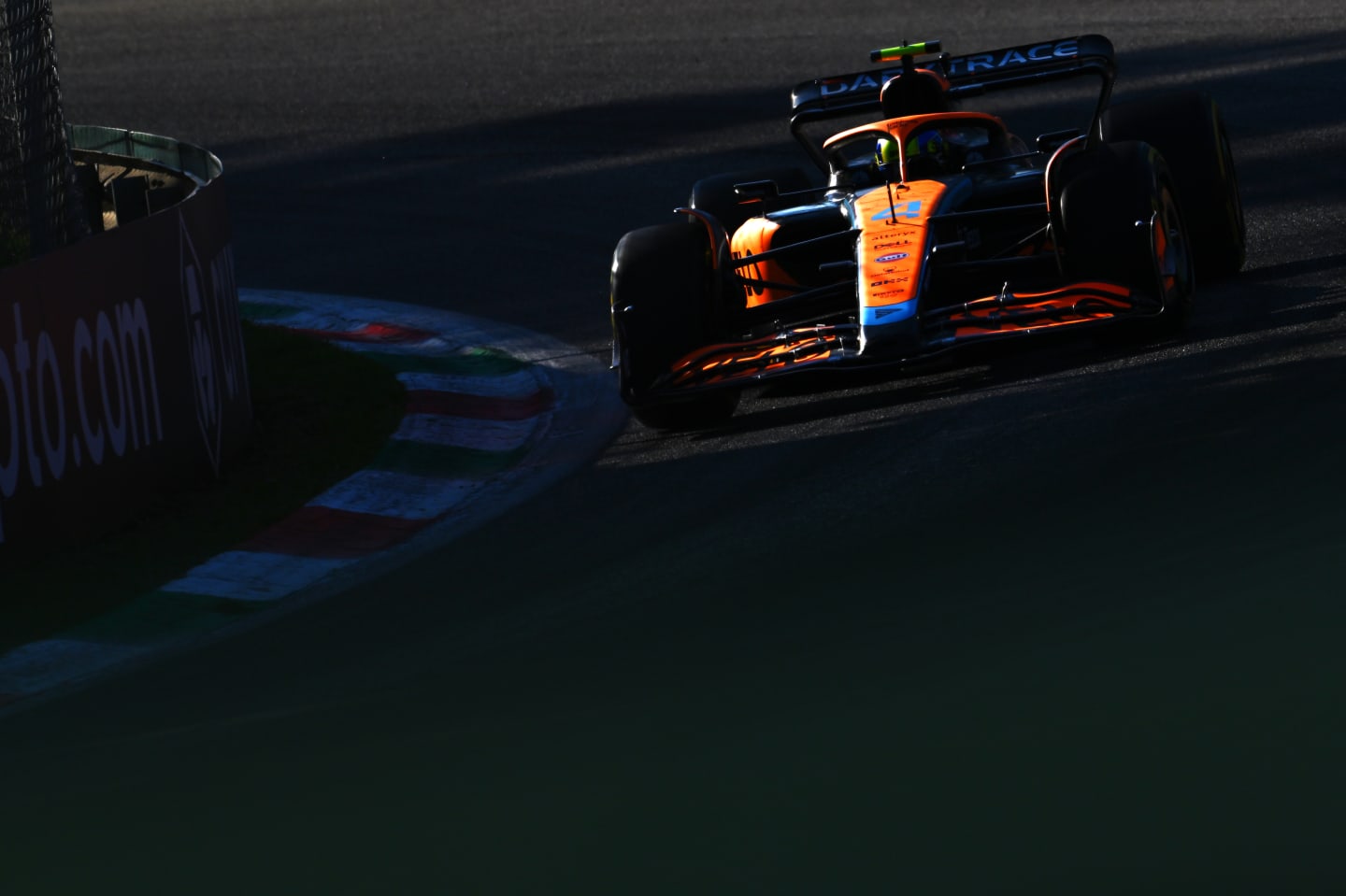 MONZA, ITALY - SEPTEMBER 09: Lando Norris of Great Britain driving the (4) McLaren MCL36 Mercedes on track during practice ahead of the F1 Grand Prix of Italy at Autodromo Nazionale Monza on September 09, 2022 in Monza, Italy. (Photo by Clive Mason/Getty Images)