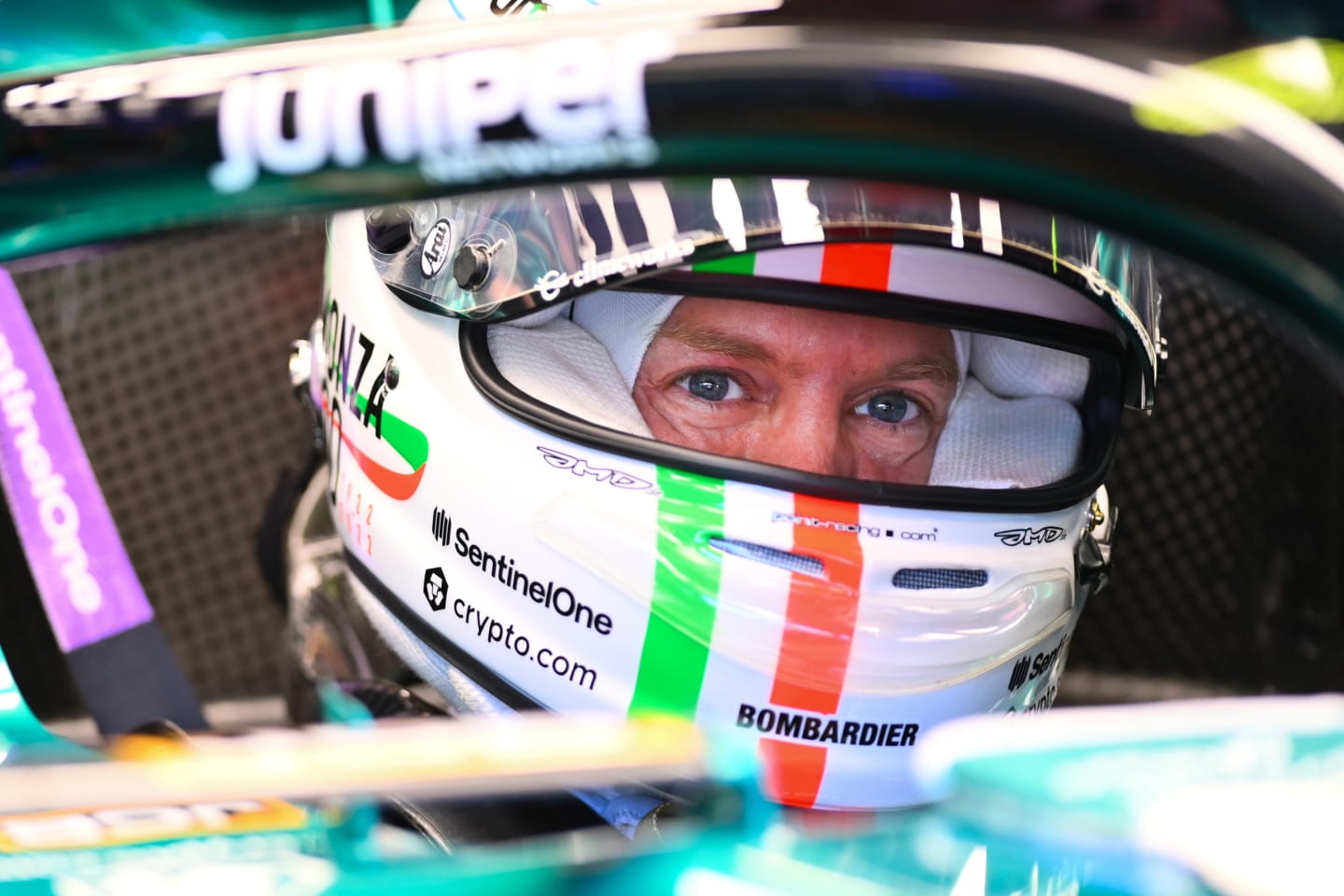 MONZA, ITALY - SEPTEMBER 10: Sebastian Vettel of Germany and Aston Martin F1 Team prepares to drive in the garage during final practice ahead of the F1 Grand Prix of Italy at Autodromo Nazionale Monza on September 10, 2022 in Monza, Italy. (Photo by Dan Mullan/Getty Images)