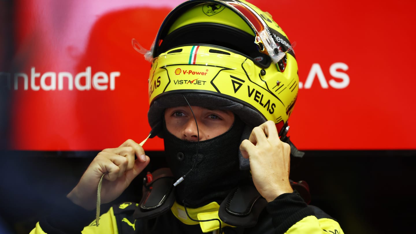 MONZA, ITALY - SEPTEMBER 10: Charles Leclerc of Monaco and Ferrari prepares to drive in the garage