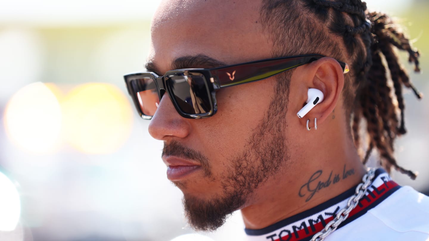 MONZA, ITALY - SEPTEMBER 11: Lewis Hamilton of Great Britain and Mercedes looks on from the drivers