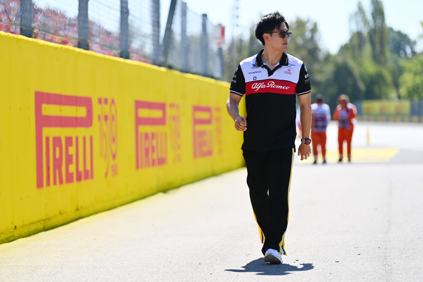 MONZA, ITALY - SEPTEMBER 11: Zhou Guanyu of China and Alfa Romeo F1 looks on from the drivers parade prior to the F1 Grand Prix of Italy at Autodromo Nazionale Monza on September 11, 2022 in Monza, Italy. (Photo by Dan Mullan/Getty Images)