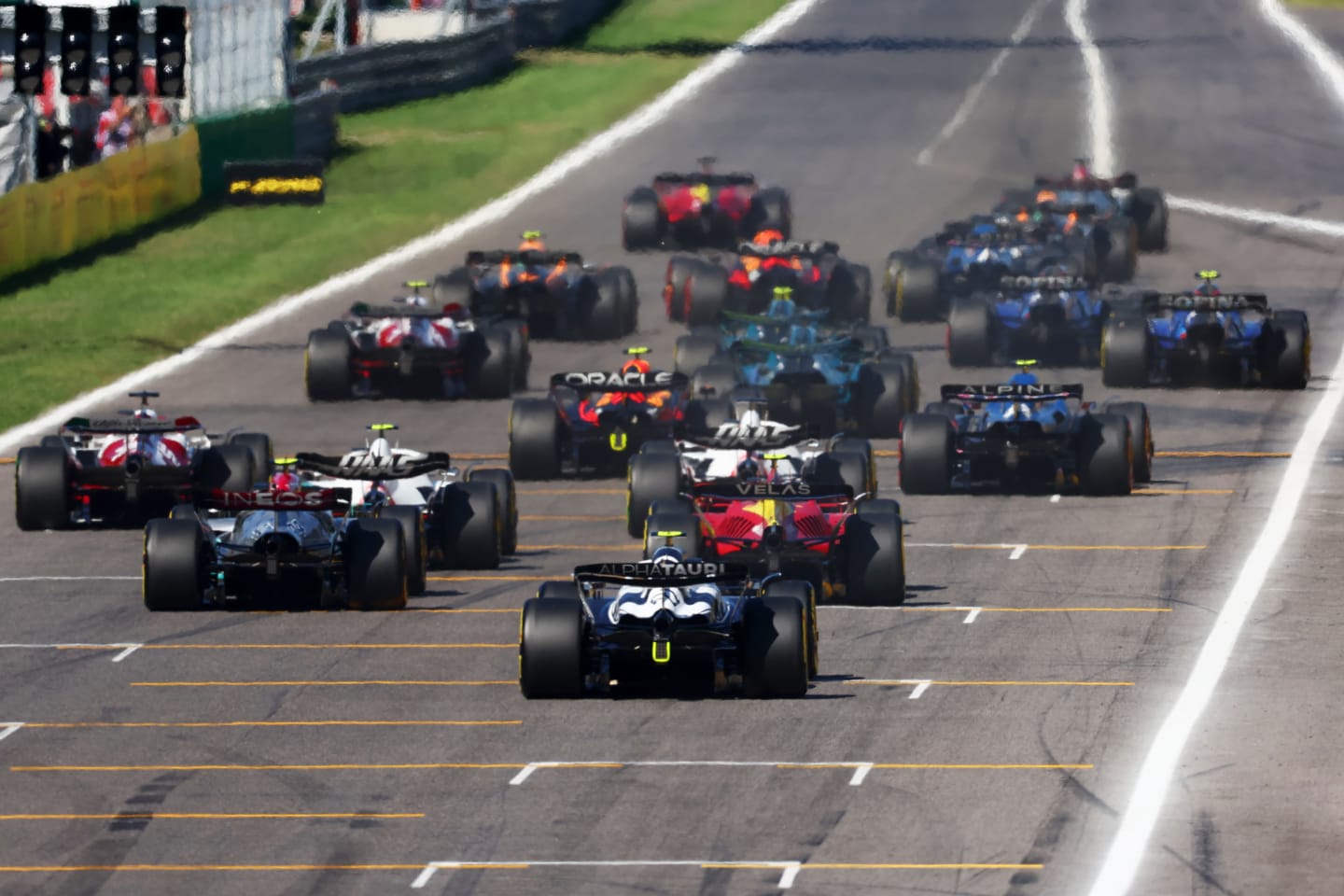 MONZA, ITALY - SEPTEMBER 11: A rear view of the start of the F1 Grand Prix of Italy at Autodromo