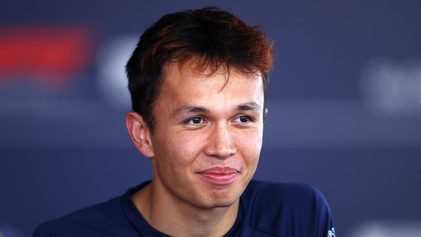MONZA, ITALY - SEPTEMBER 08: Alexander Albon of Thailand and Williams talks to the media in the