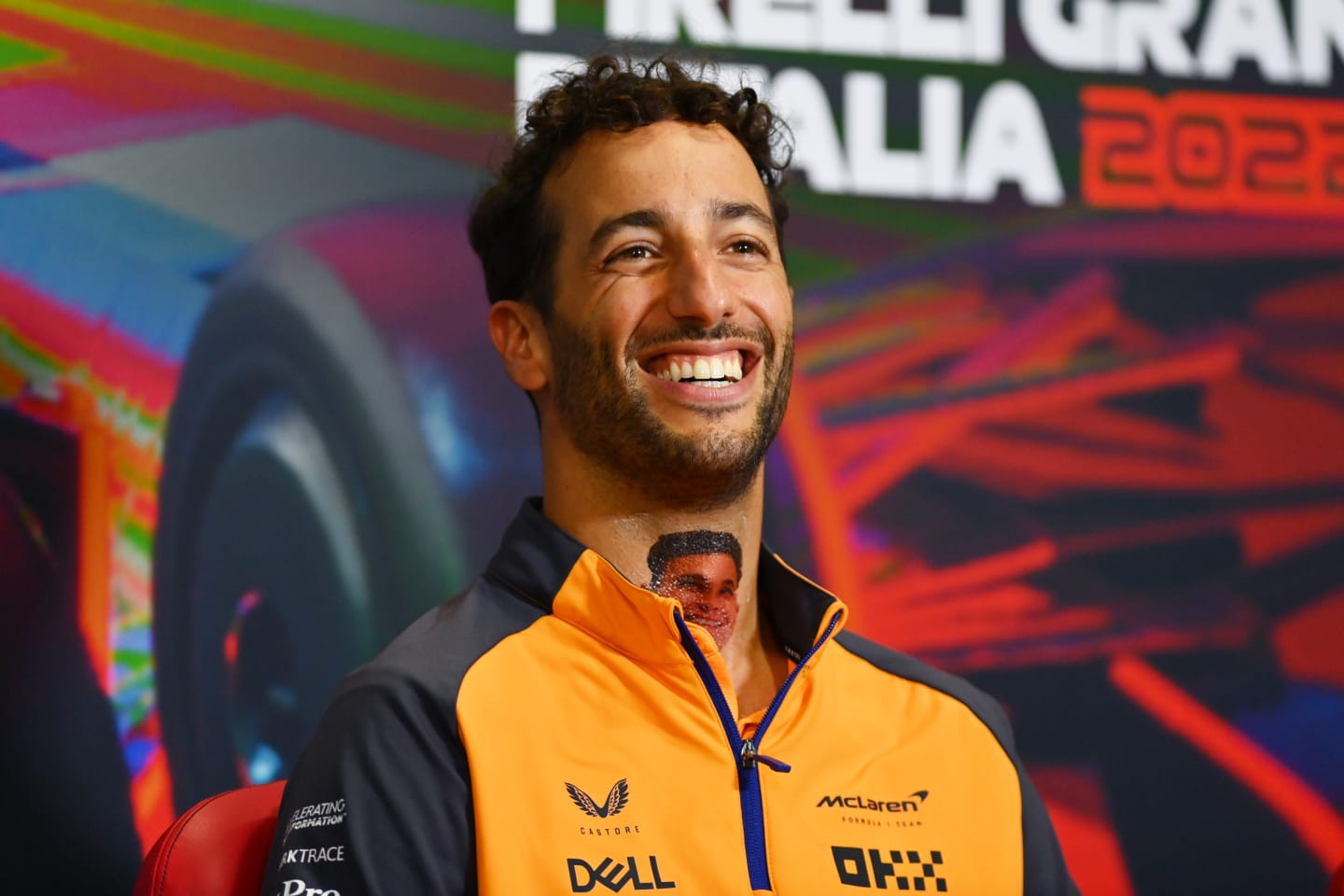 MONZA, ITALY - SEPTEMBER 08: Daniel Ricciardo of Australia and McLaren attends the Drivers Press Conference during previews ahead of the F1 Grand Prix of Italy at Autodromo Nazionale Monza on September 08, 2022 in Monza, Italy. (Photo by Dan Mullan/Getty Images)