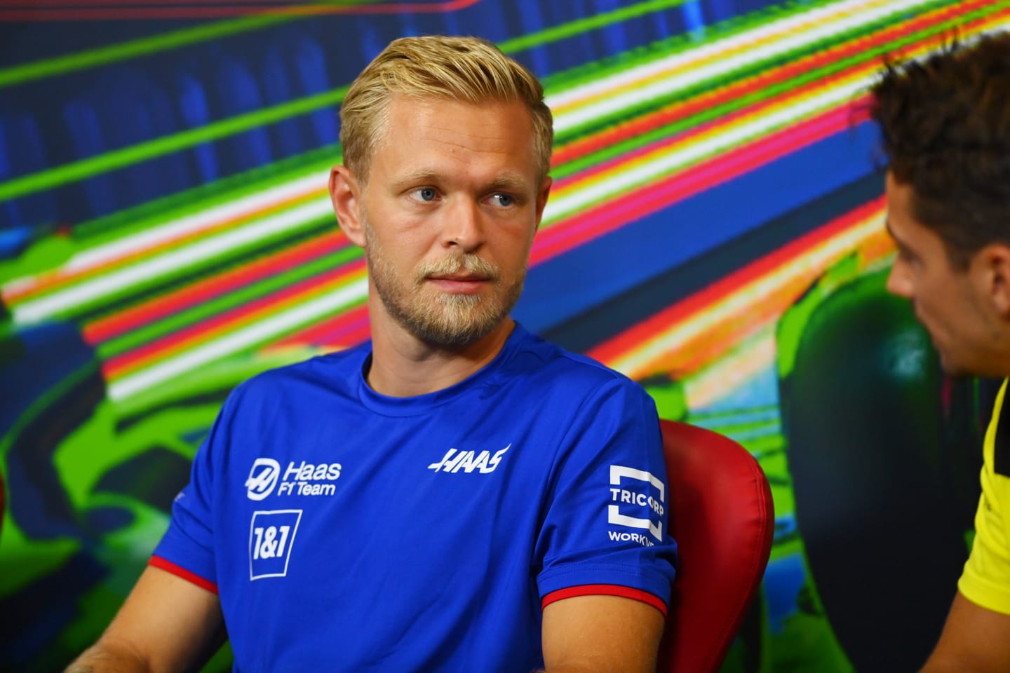 MONZA, ITALY - SEPTEMBER 08: Kevin Magnussen of Denmark and Haas F1 attends the drivers press conference during previews ahead of the F1 Grand Prix of Italy at Autodromo Nazionale Monza on September 08, 2022 in Monza, Italy. (Photo by Dan Mullan/Getty Images)