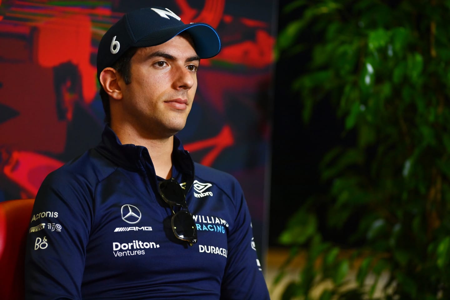 MONZA, ITALY - SEPTEMBER 08: Nicholas Latifi of Canada and Williams talks in the drivers press conference during previews ahead of the F1 Grand Prix of Italy at Autodromo Nazionale Monza on September 08, 2022 in Monza, Italy. (Photo by Dan Mullan/Getty Images)