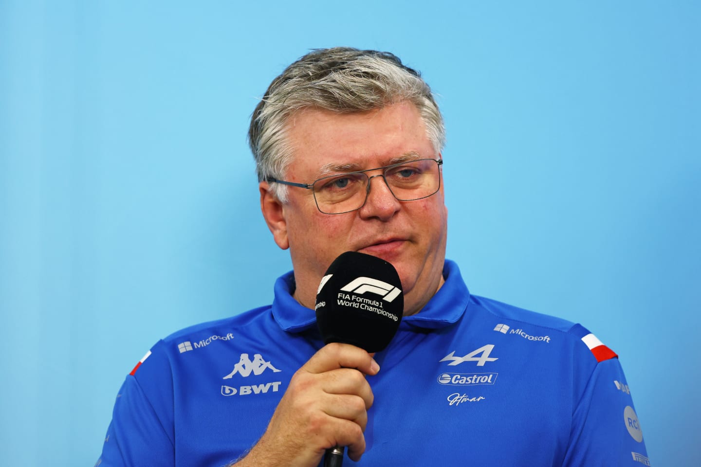 SUZUKA, JAPAN - OCTOBER 08: Otmar Szafnauer, Team Principal of Alpine F1 attends the Team Principals Press Conference prior to final practice ahead of the F1 Grand Prix of Japan at Suzuka International Racing Course on October 08, 2022 in Suzuka, Japan. (Photo by Bryn Lennon/Getty Images)