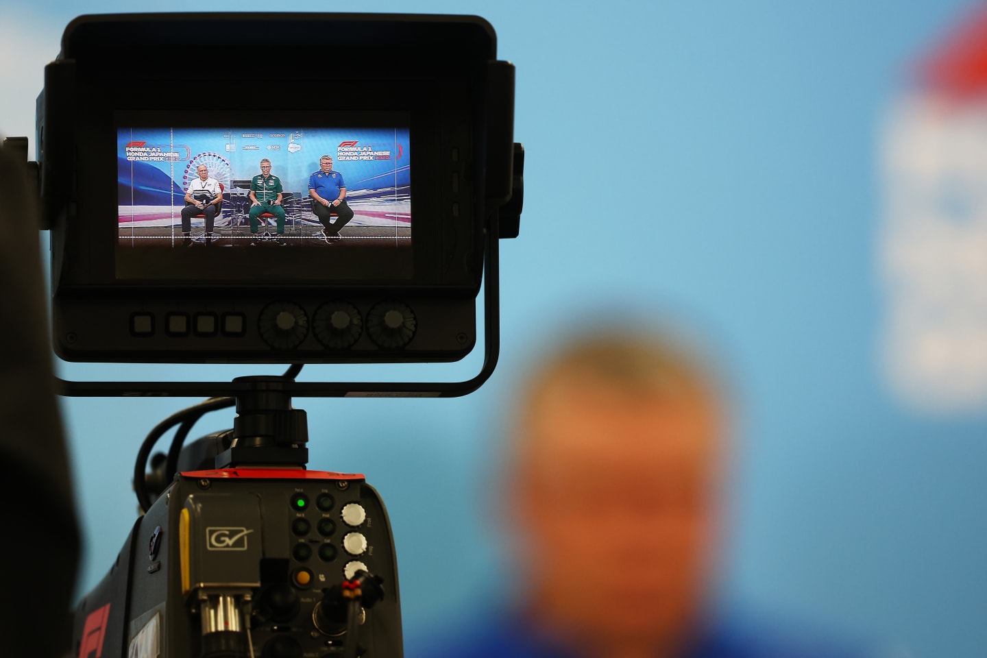 SUZUKA, JAPAN - OCTOBER 08: A view through a TV camera as Scuderia AlphaTauri Team Principal Franz