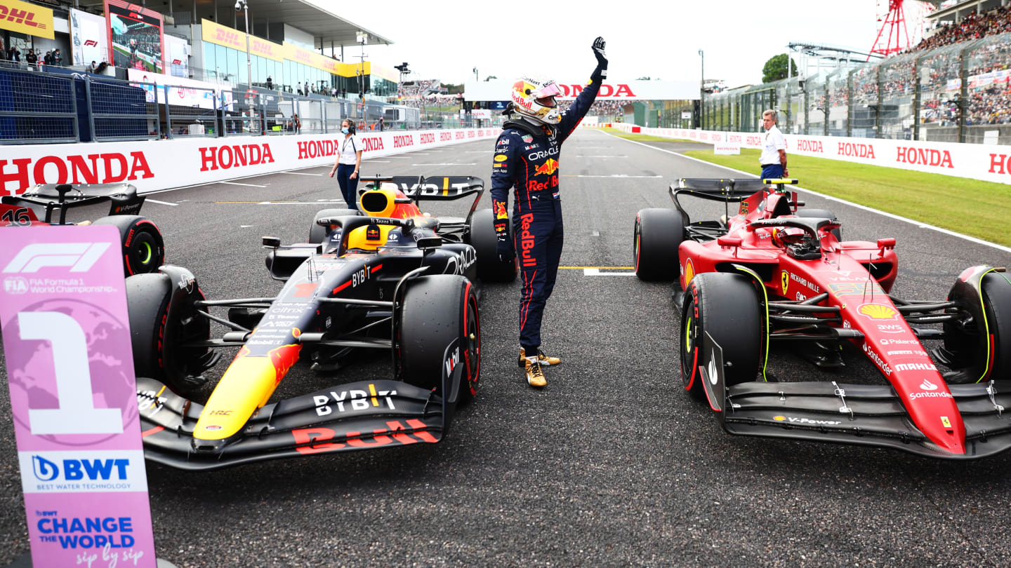 SUZUKA, JAPAN - OCTOBER 08: Pole position qualifier Max Verstappen of the Netherlands and Oracle