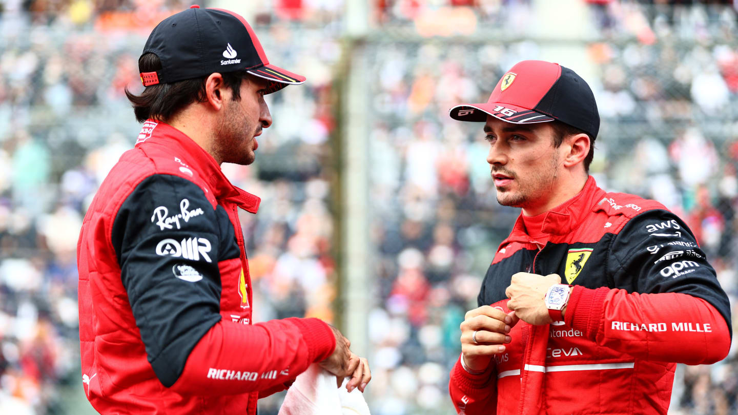 SUZUKA, JAPAN - OCTOBER 08: Second placed qualifier Charles Leclerc of Monaco and Ferrari and Third