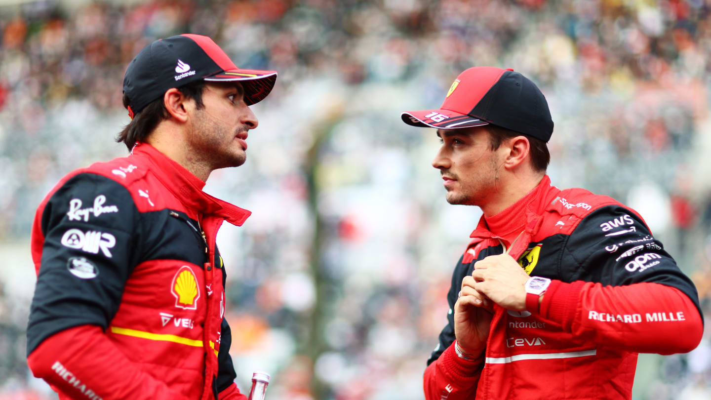 SUZUKA, JAPAN - OCTOBER 08: Second placed qualifier Charles Leclerc of Monaco and Ferrari and Third