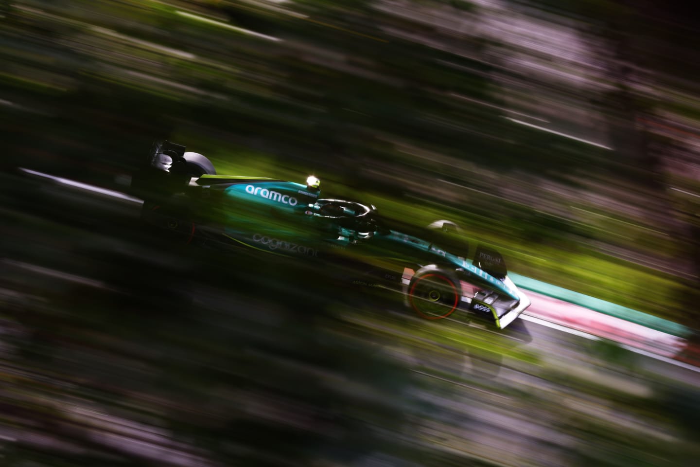 SUZUKA, JAPAN - OCTOBER 08: Sebastian Vettel of Germany driving the (5) Aston Martin AMR22 Mercedes on track during qualifying ahead of the F1 Grand Prix of Japan at Suzuka International Racing Course on October 08, 2022 in Suzuka, Japan. (Photo by Clive Rose/Getty Images)