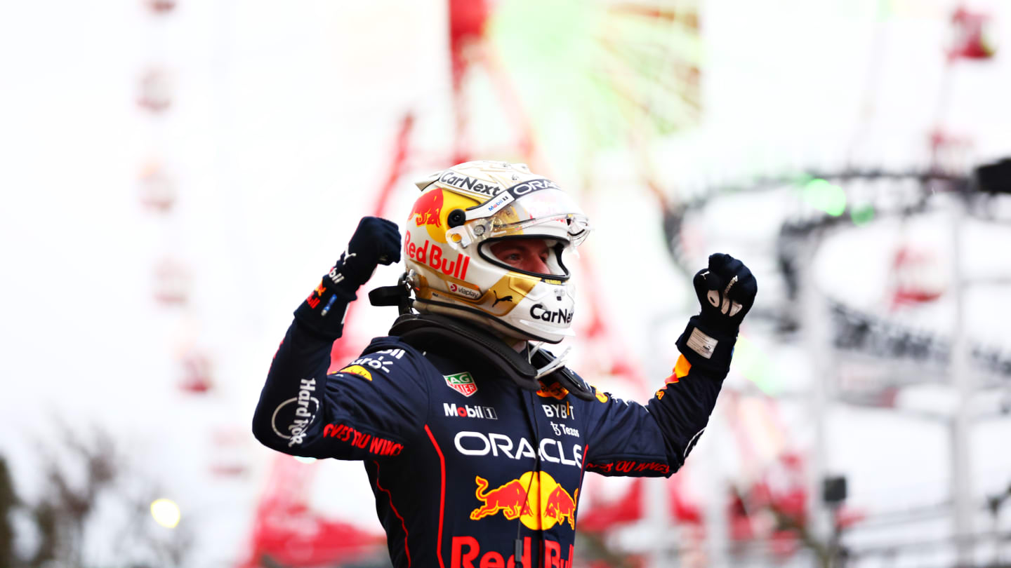 SUZUKA, JAPAN - OCTOBER 09: Race winner and 2022 F1 World Drivers Champion Max Verstappen of
