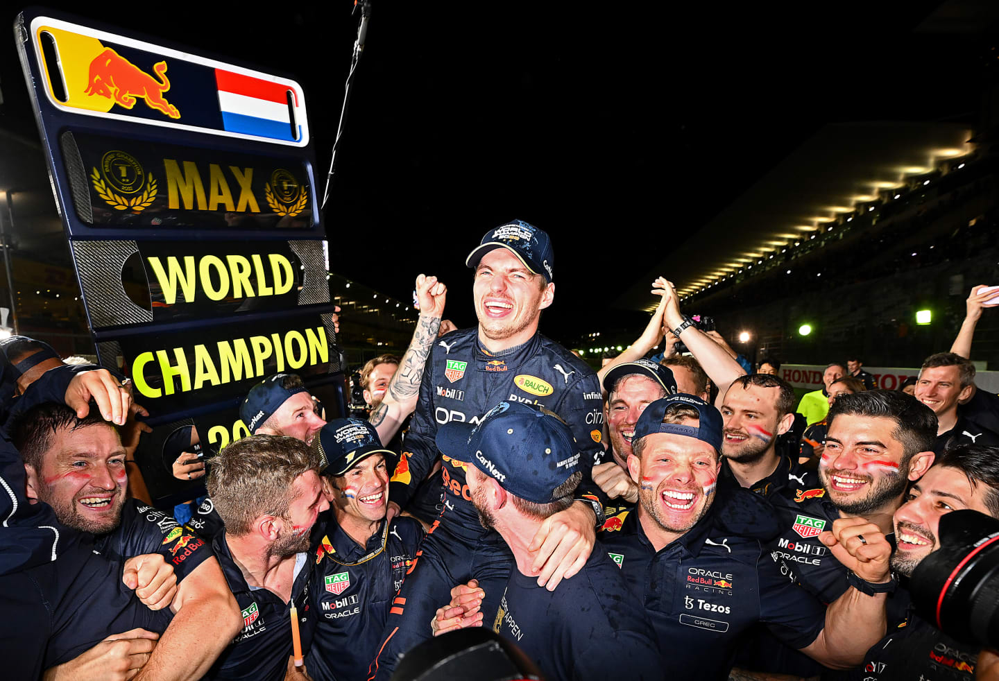 SUZUKA, JAPAN - OCTOBER 09: Race winner and 2022 F1 World Drivers Champion Max Verstappen of