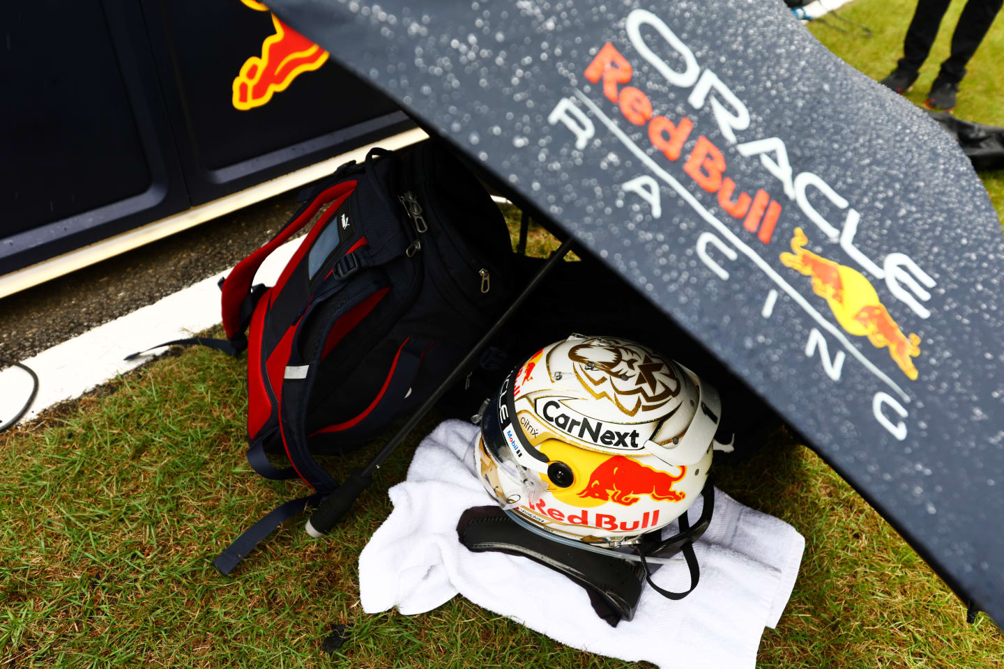 SUZUKA, JAPAN - OCTOBER 09: The race helmet of Max Verstappen of the Netherlands and Oracle Red