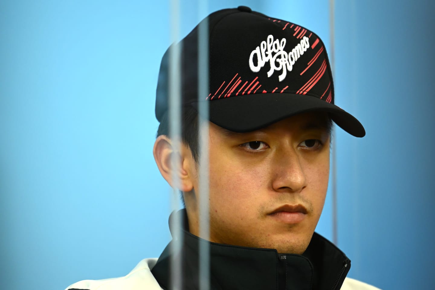 SUZUKA, JAPAN - OCTOBER 06: Zhou Guanyu of China and Alfa Romeo F1 attends the Drivers Press Conference during previews ahead of the F1 Grand Prix of Japan at Suzuka International Racing Course on October 06, 2022 in Suzuka, Japan. (Photo by Clive Mason/Getty Images)